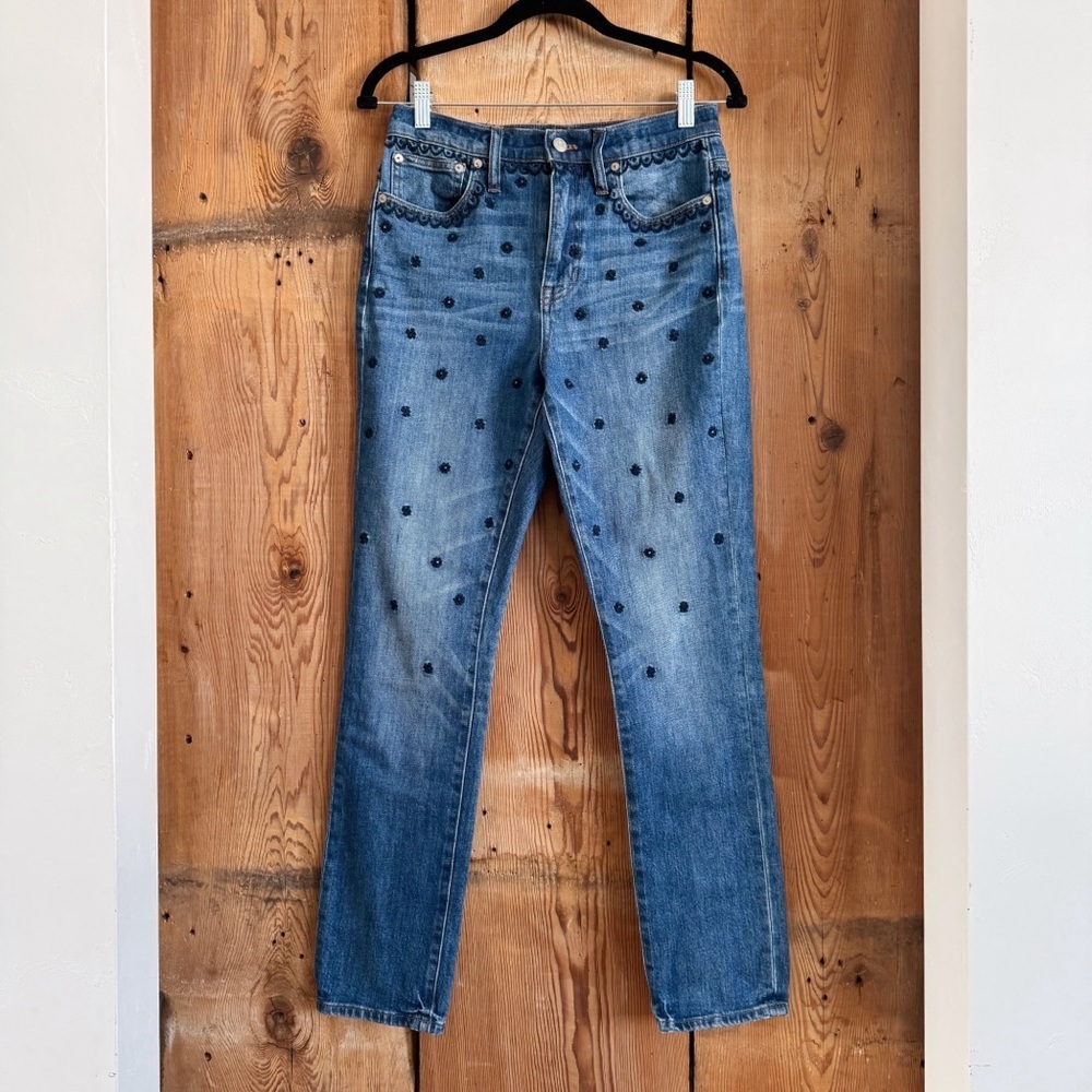 Sz 25 Madewell Medium Wash The High-Rise Slim Boyjean: Beaded Edition EUC